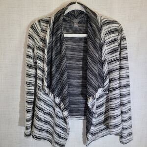 Eddie Bauer Open Front Cardigan Sweater Womens XS Black White Draped New NWT